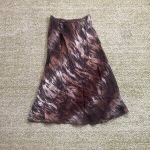 Vintage 2000s French brown printed tie dye midi skirt